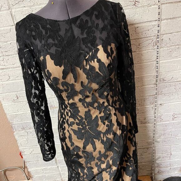 MILANO Black Lace Full Length Cocktail Formal Dress  8 #E1883 - Picture 2 of 15